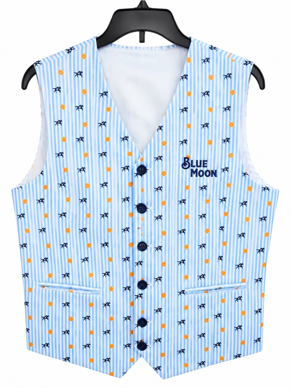 Blue Moon Beer Promotional Vest Men’s Medium Horse Orange Print Striped
